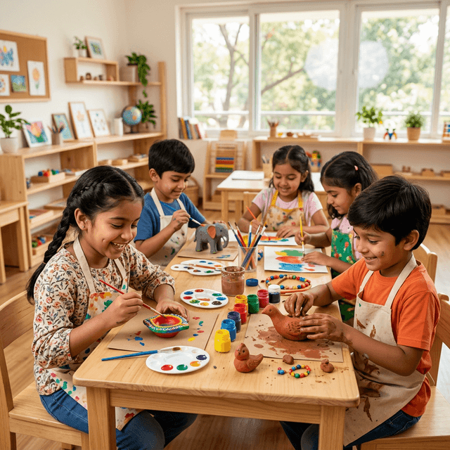 Indian children engaged in art