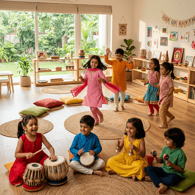 Indian children enjoying music and dance